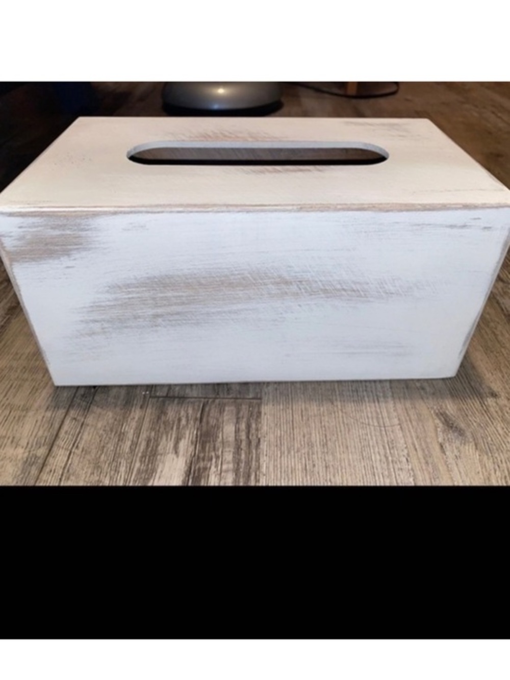 White tan tissue box holder distressed